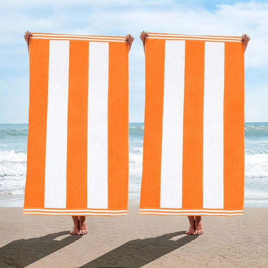 Oversized Beach Towel Set - Soft Orange Cotton Towels for Ultimate Comfort | 2-Pack