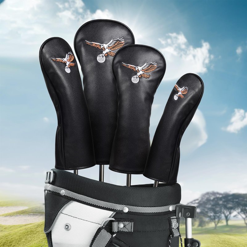 Ausluofell Golf Club Head Covers Set - Waterproof PU Leather Iron/Wood/Putter Headcovers (1,3,5, H Size) Premium Lightweight Golf Head Cover with Anti-Scratch Protection for Men & Women (Black)