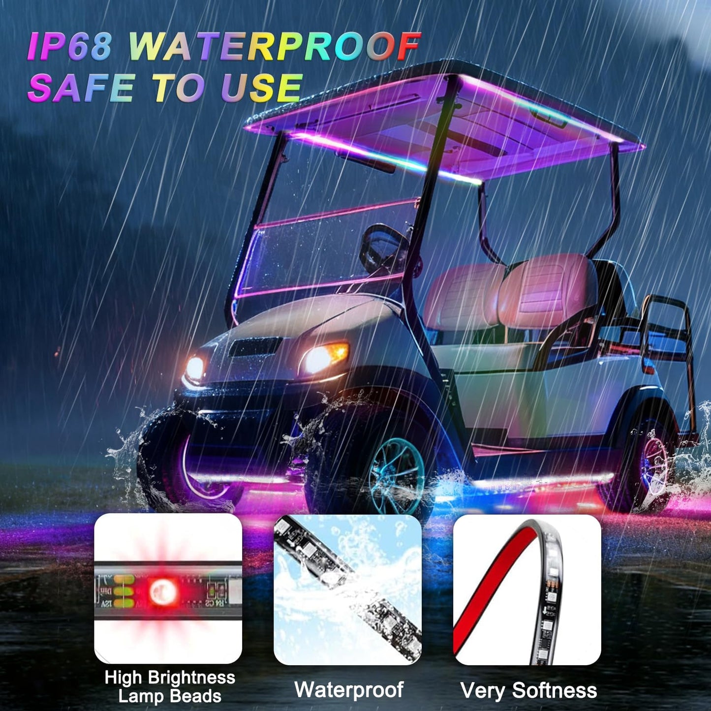 iLSKW Golf Cart Underglow LED Light Strip 6pcs, Golf Cart Underbody Light Kit Remote Control for EZGO Yamaha Club Car 12V-80V Input 6pcs