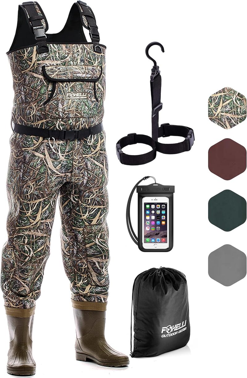 Foxelli Waterproof Chest Waders - 4mm Neoprene Hunting & Fishing Gear for Men & Women | Durable & Comfortable