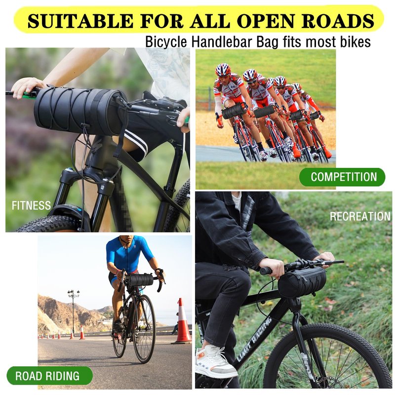 MeYouRow.C Waterproof Bike Handlebar Bag, 2.4L Large Front Storage Compartment with Detachable Shoulder Strap, Suitable for MTB, Road Bikes, Folding Bikes, and Scooters (Black)