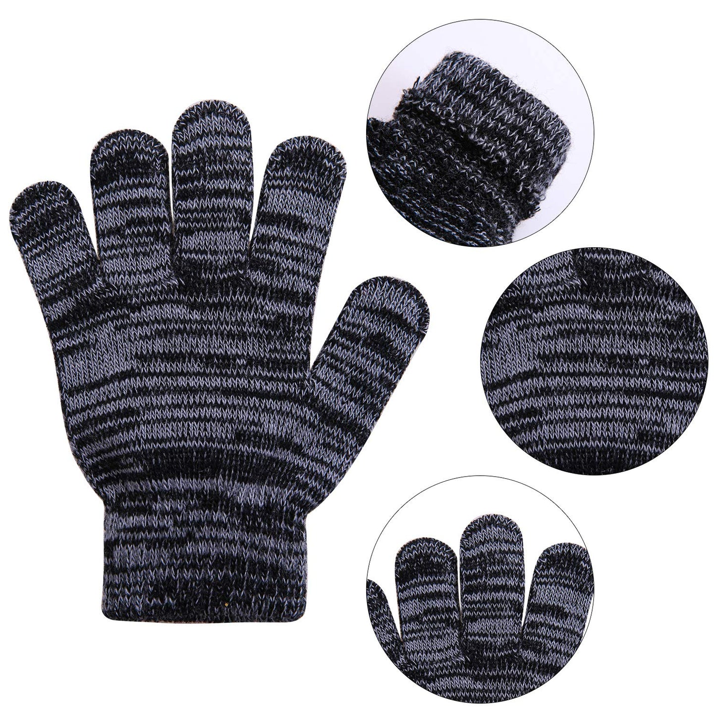 Cooraby 24 Pairs Kids Gloves Winter Magic Gloves Warm Knitted Stretchy Full Fingers Gloves (Black and gray, 6-11 Years)