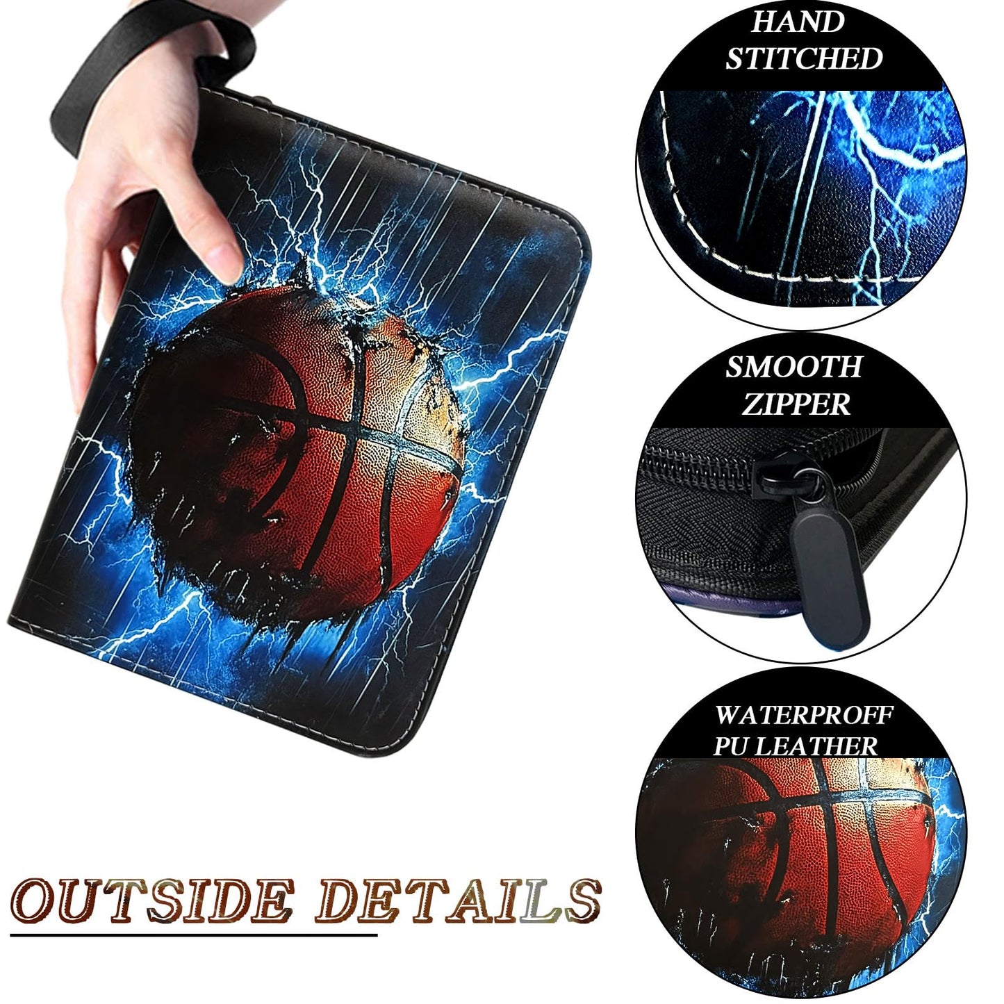 400 Pocket Zippered Basketball Card Binder, 4-Pocket Trading Card Album with 50 Removable Sleeves, PU Leather Waterproof Sports Card Holder for NBA Basketball Cards Storage Display Case Gift