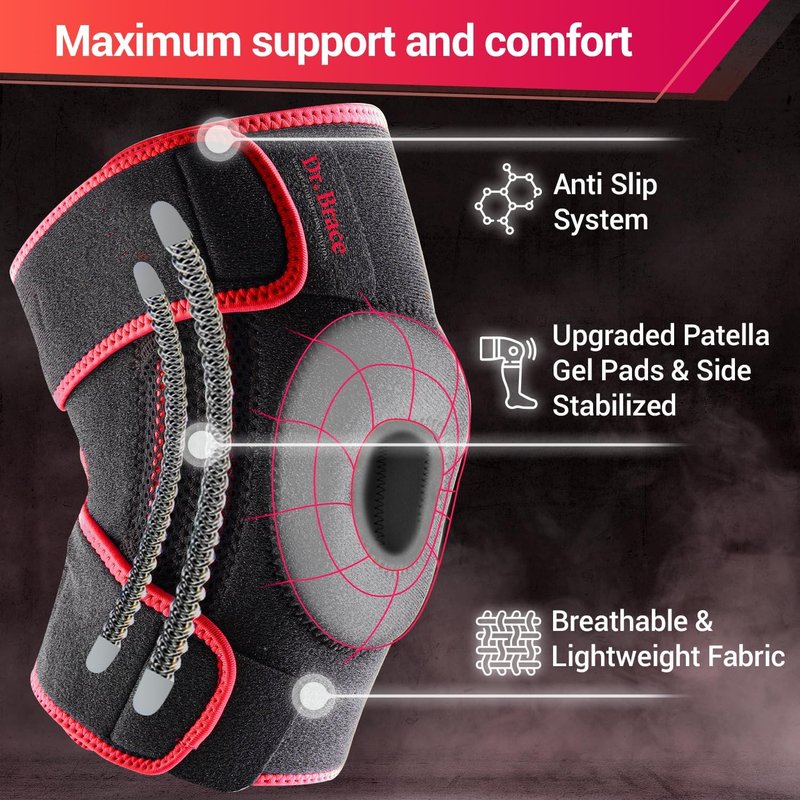 Dr. Brace Elite Knee Brace - Side Stabilizers & Patella Gel Pads for Maximum Pain Support | X-Large