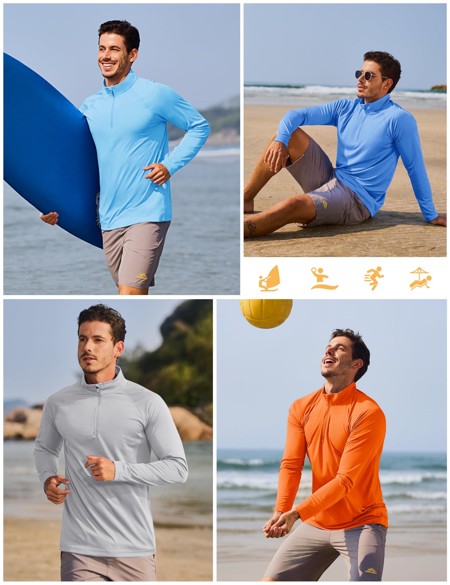 TACVASEN Sun Shirts for Men Long Sleeve Swim Shirts Quarter Zip Pullover 1/4 Zip Men Rash Guard Shirts Quick Dry Tops Outdoor Mint Green