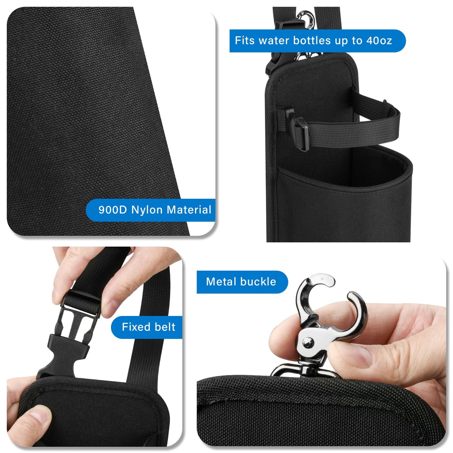 Xxerciz Water Bottle Holder for Horse Saddle, Nylon Water Bottle Carrier Bag with Metal Clip and Handle Strap for English Western Saddles