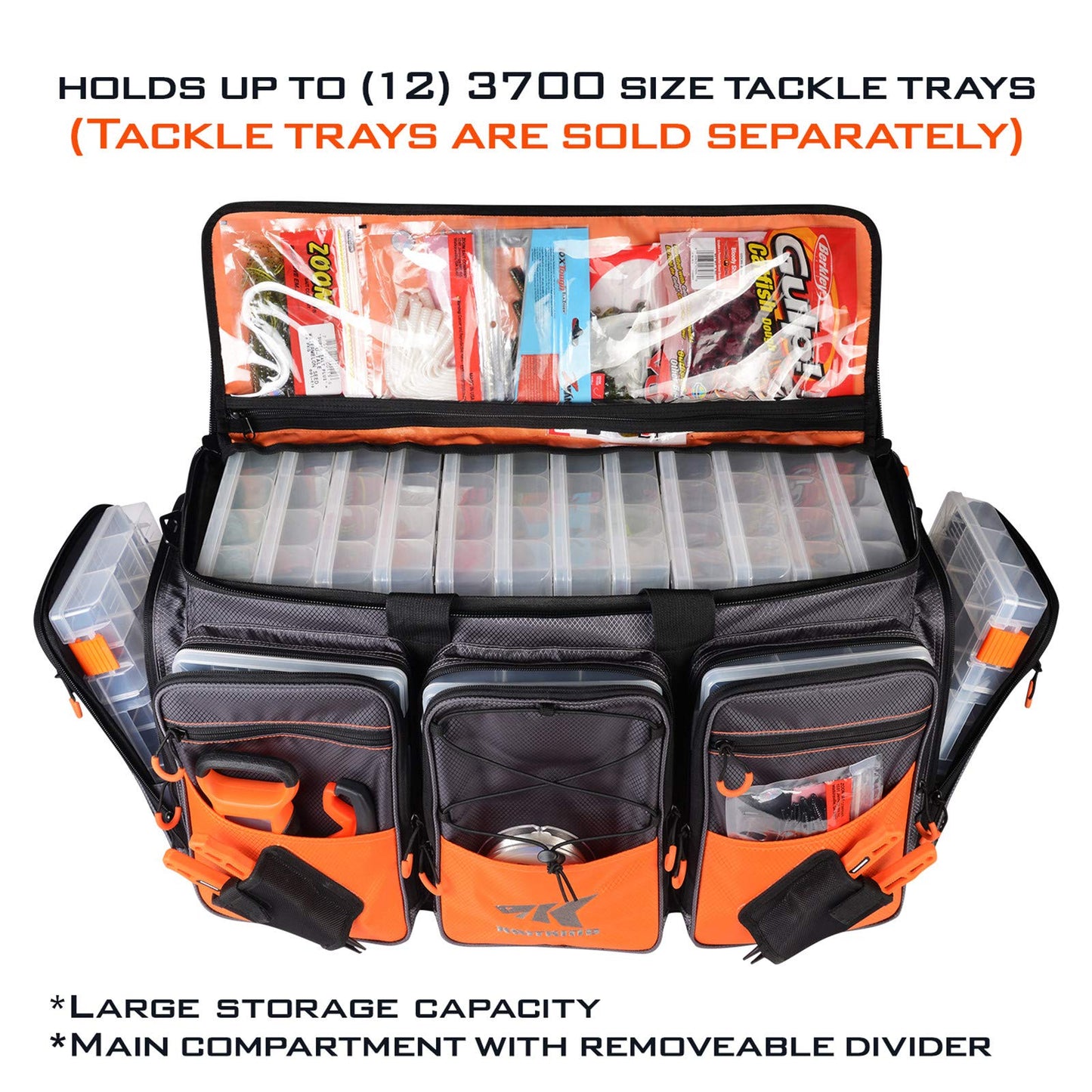 KastKing Fishing Tackle Bags, Fishing Gear Bag, Saltwater Resistant Tackle Bag,Extra-large Hawg (C: Extra-large Hawg (Without Trays, 26.4"x11"x15.4"))