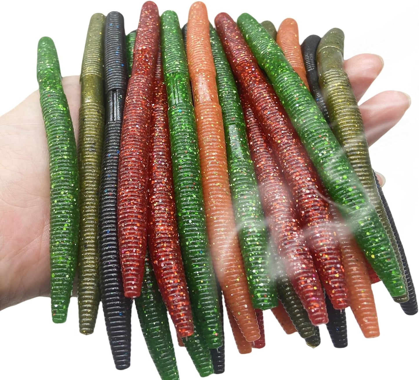 Wacky Worms Fishing Lures - 30 Pcs Soft Plastic Baits for Bass | 5.5" & 4" Mixed Colors