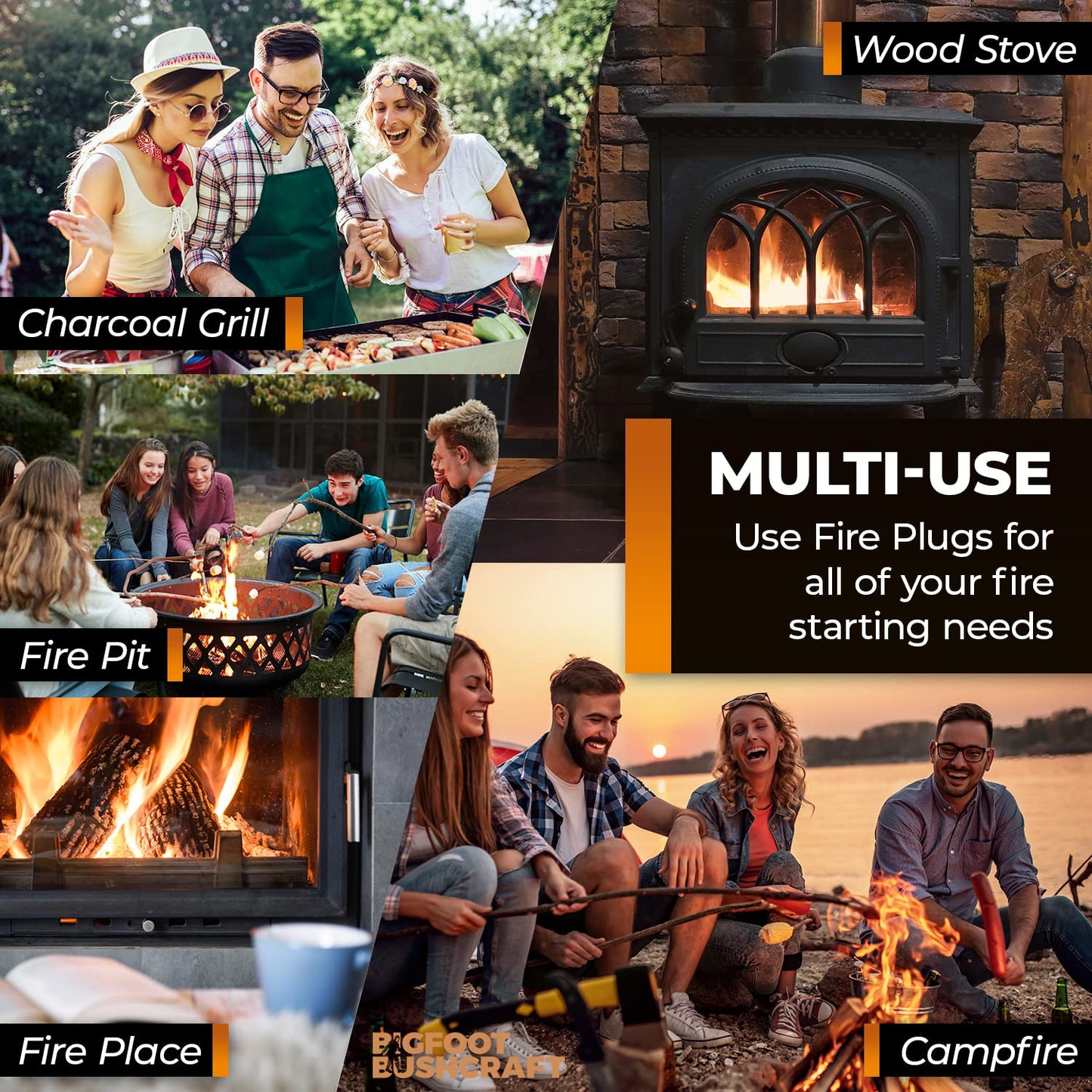 Non-Toxic Waterproof Fire Starters with 5+ Minute Burn for Emergencies, Survival, Campfires, Fire Pits, Grills - Made in The USA - 30 Pack