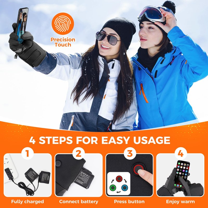 Heated Gloves, 3000mAh Rechargeable Battery Heated Glove Liners for Men Women, Winter Warm Glove with Touchscreen & Non-Slip, Thin Electric Work Glove for Hunting, Skiing, Motorcycling(Black, M)