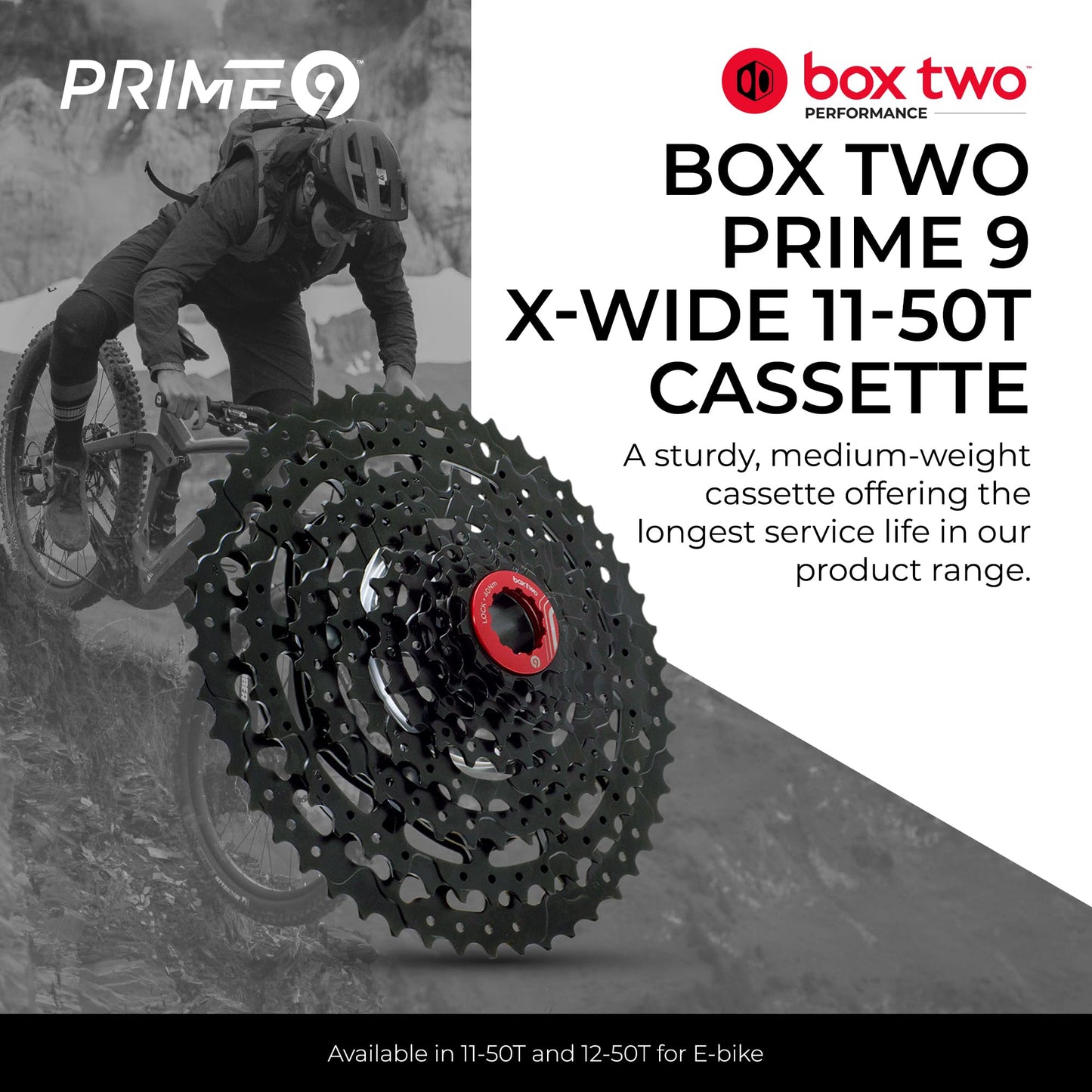 Box Two Prime 9 Bike Cassette 11-50T Fits Standard HG Hubs 9/10/11 Speed Cassette for Mountain Bike, Lightweight Bicycle MTB Cassettes Compatible Bike Cassettes