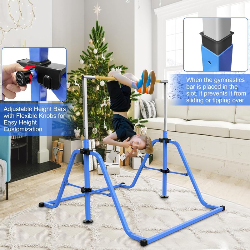 Gymnastics Training Bar for Kids - Adjustable 8 Heights, Easy Folding | Max Load 300LBS