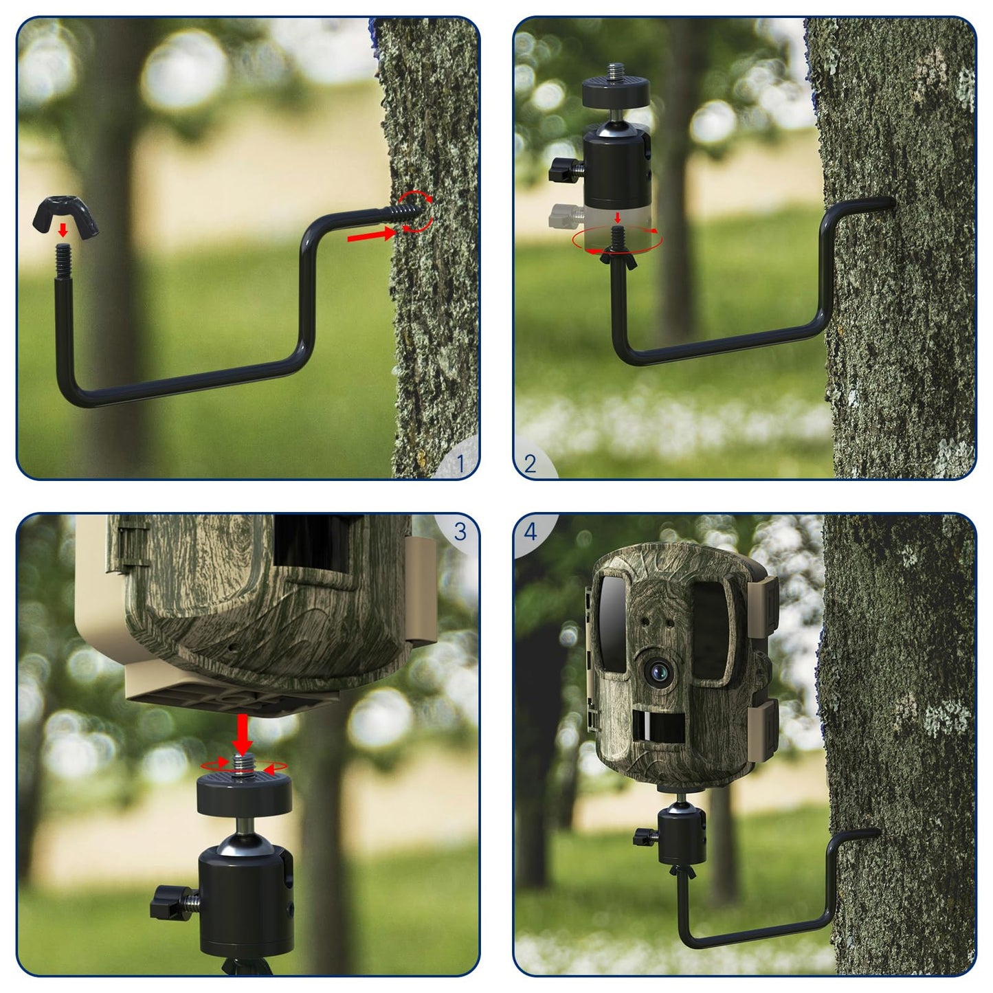 ORIPIK Trail Camera Tree Mount: 360 Degrees Adjustable Game Camera Mount with 1/4 inch Screw, Easy Installation & Compact Sturdy, 3 Pack