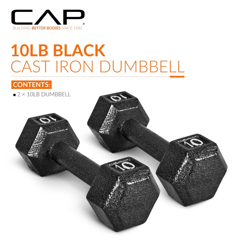 CAP Cast Iron Hex Dumbbell, Black, Pair, 10 lb