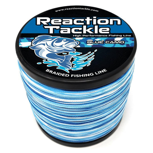Reaction Tackle Braided Fishing Line - Pro Grade Power Performance for Saltwater or Freshwater Fish - Colored Fishing Line Braid for Extra Visibility - Blue Camouflage 30 Lb (1000 Yards)