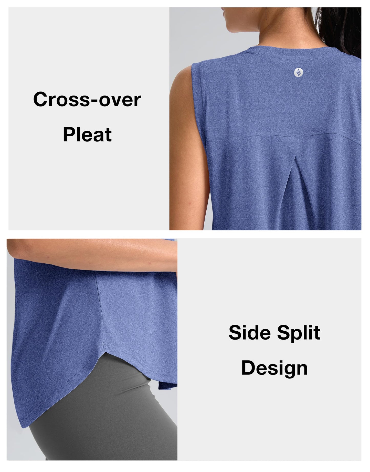 SANTINY Women's Sleeveless Workout Tops Breathable Lightweight Active Tennis Yoga Shirts Athletic Running Tank Tops for Women (Heather Blue_S)