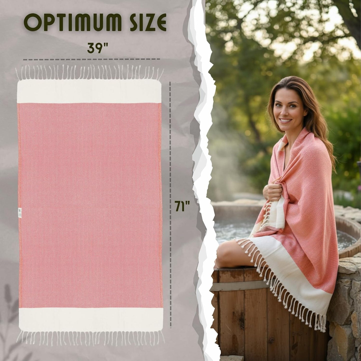 Turkish Beach Towel - 100% Cotton Quick Dry & Sand Free | Large Herringbone Red 71x39
