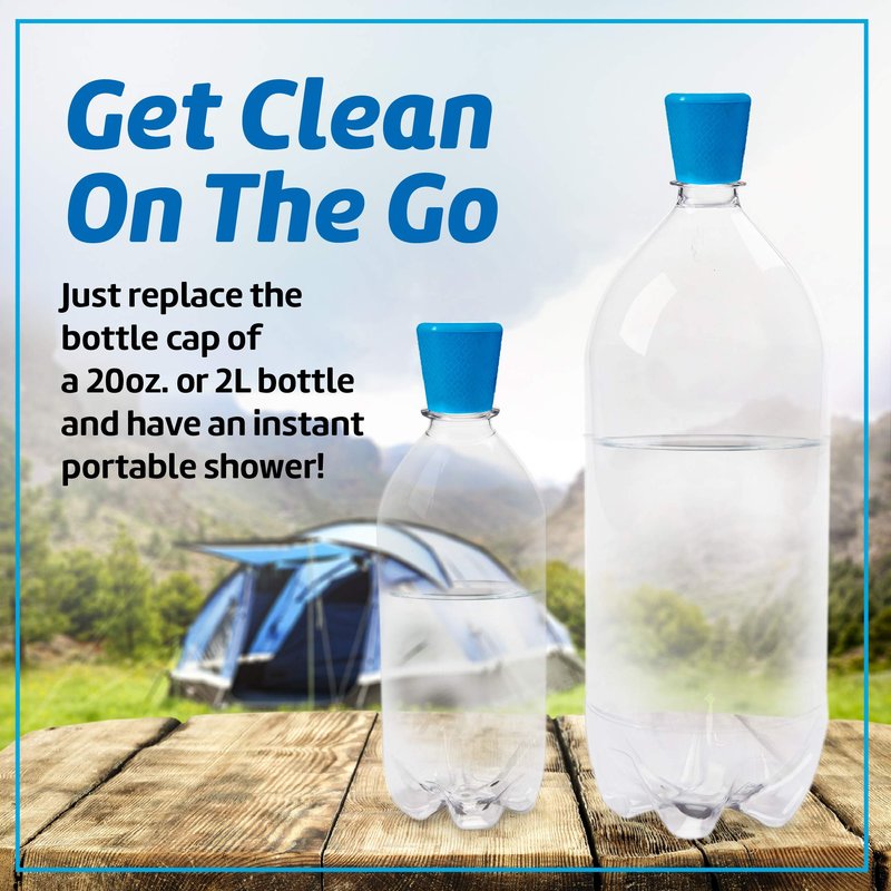 Impresa Water Bottle Attachment Shower Sprinkler Cap - Blue Silicone, 2-Pack, Fits 16oz-2L - Water Bottle Rinse Cap for Sand & Dirt Removal - for Camping & Hiking