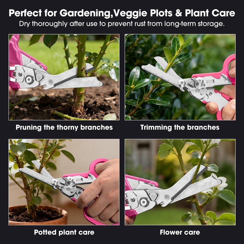 Lemasa-6in1 Multi functional Trauma shears, Foldable trauma shear, Nurse's Multi functional Emergency Scissors, Outdoor Tactical Scissors, Pink Trauma shears, Comes with Adjustable Wrench (Pink)
