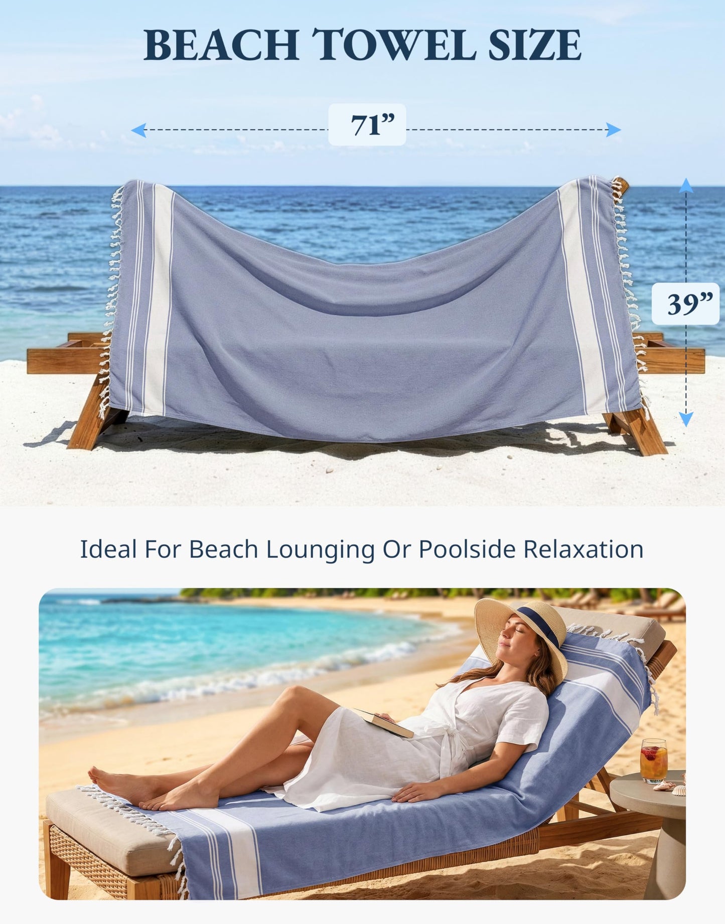 LANE LINEN 6 Pack Turkish Beach Towels, Oversized, 39"x71" - Tropical Color