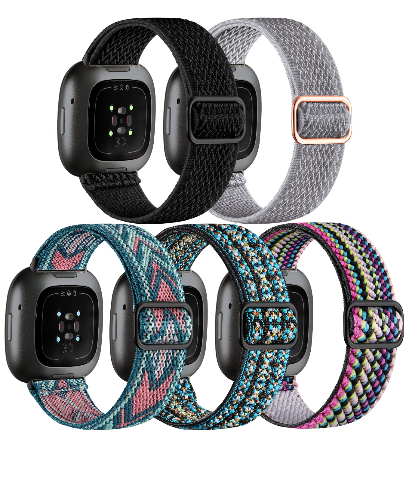 Adorve Elastic Nylon Bands Compatible with Fitbit Versa 3/Versa 4/Sense/Sense 2 band for Men Women, Adjustable Stretchy Solo Loop Sport Band for Fitbit Versa 3 & Sense Smart Watches Strap Accessories