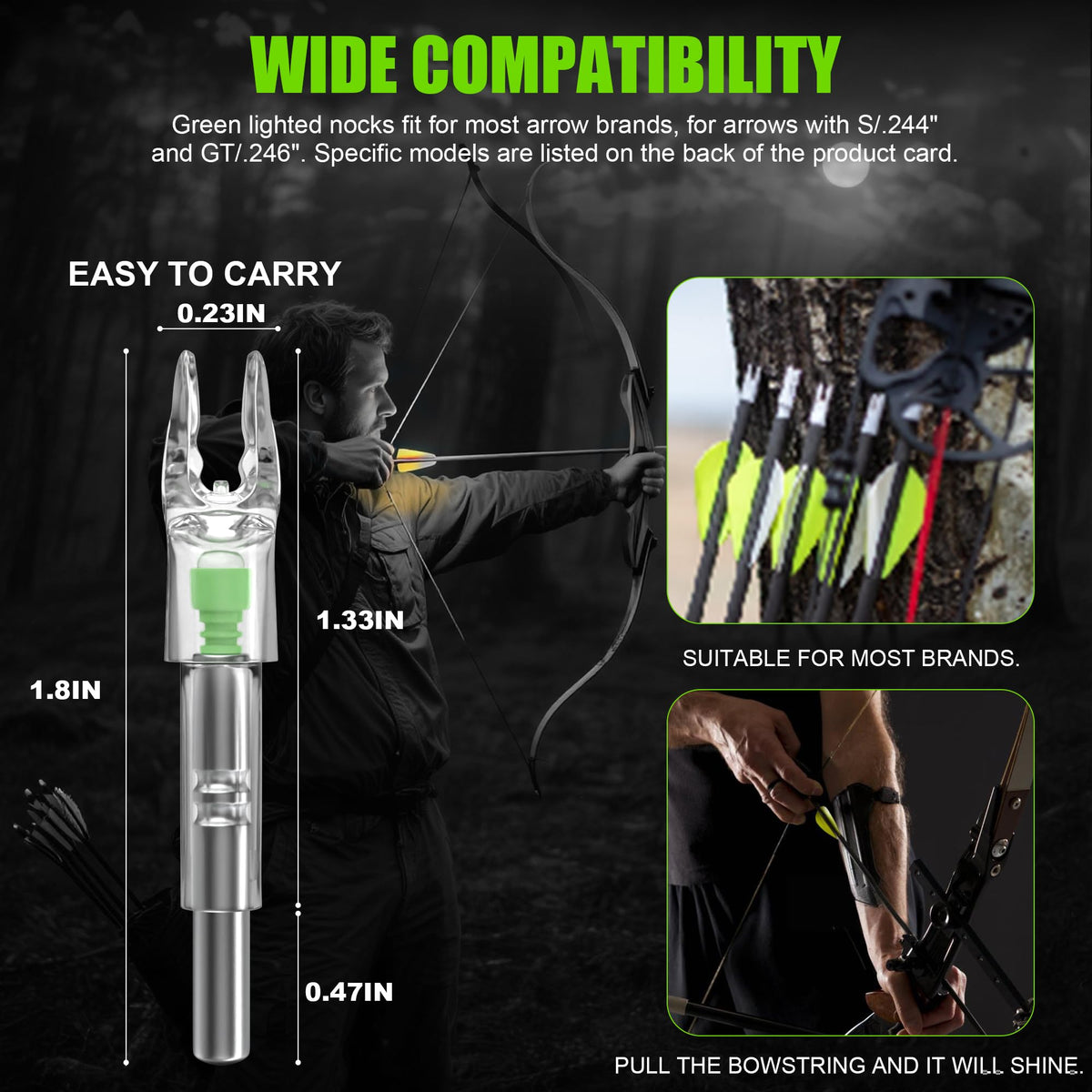 Guiropp Lighted Nocks for Arrows 6 Pcs, Imported High-Brightness Led Light. Up to 96+ Hours of Battery Life, Quality Replacement for Nockturnal Lighted Nocks.