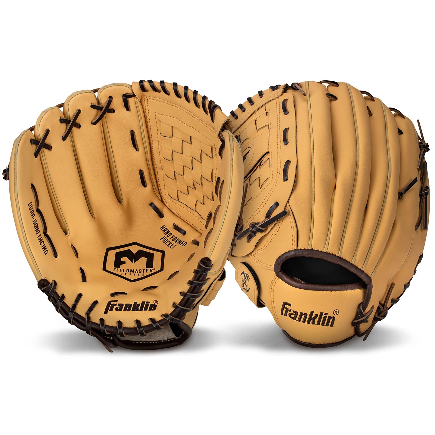 Franklin Sports Field Master Baseball and Softball Gloves for Adults, Youth, and Kids - Durable and Soft Synthetic Leather - Adjustable Fit - Left Hand Throw - 12.5" in. Outfield - Camel Brown