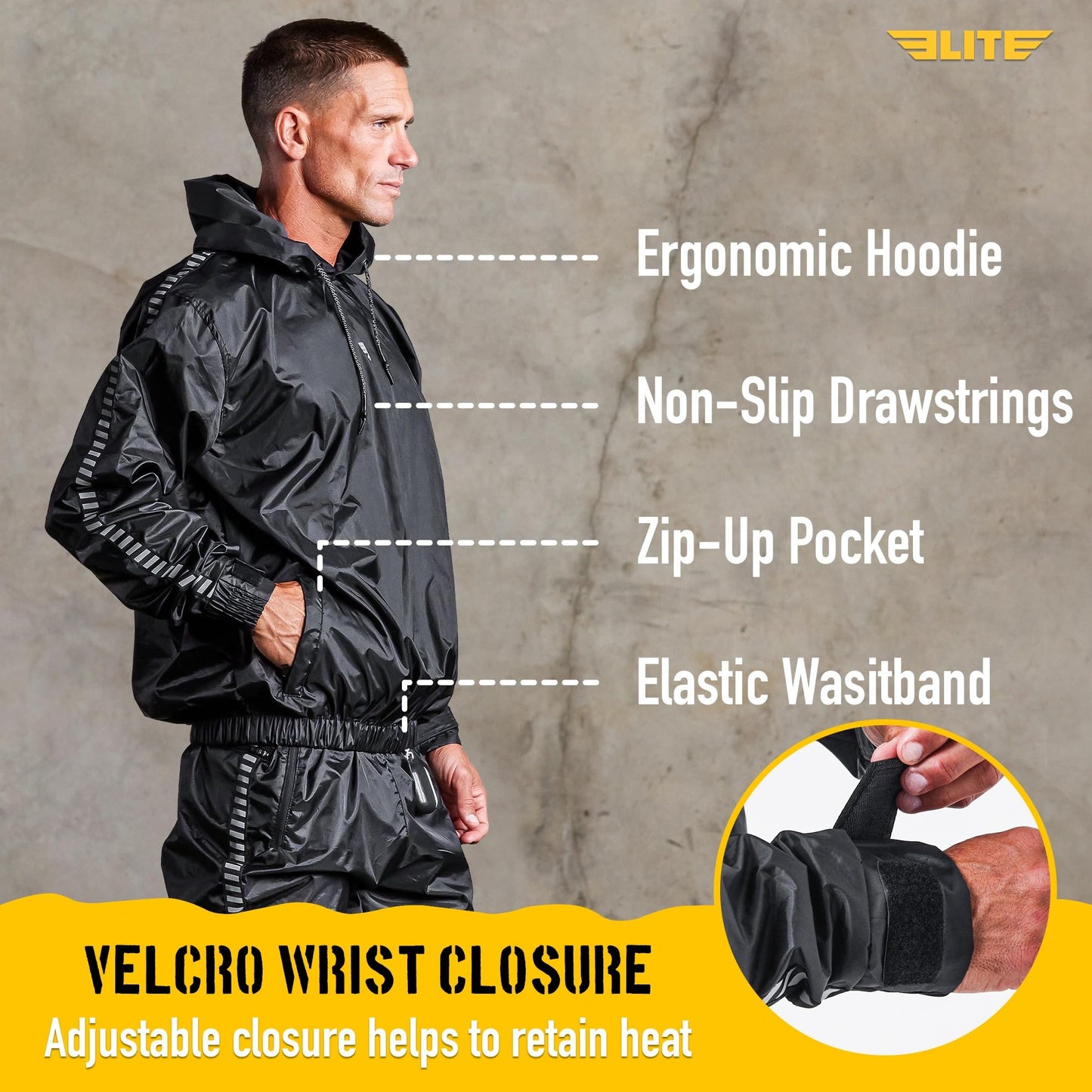Elite Sports Sauna Suit for Weight Loss Men & Women Boxing MMA Wrestlers Gym Sweat Hoodie Sauna Suits Wrap Full Body Workout (Black, 3X-Large)