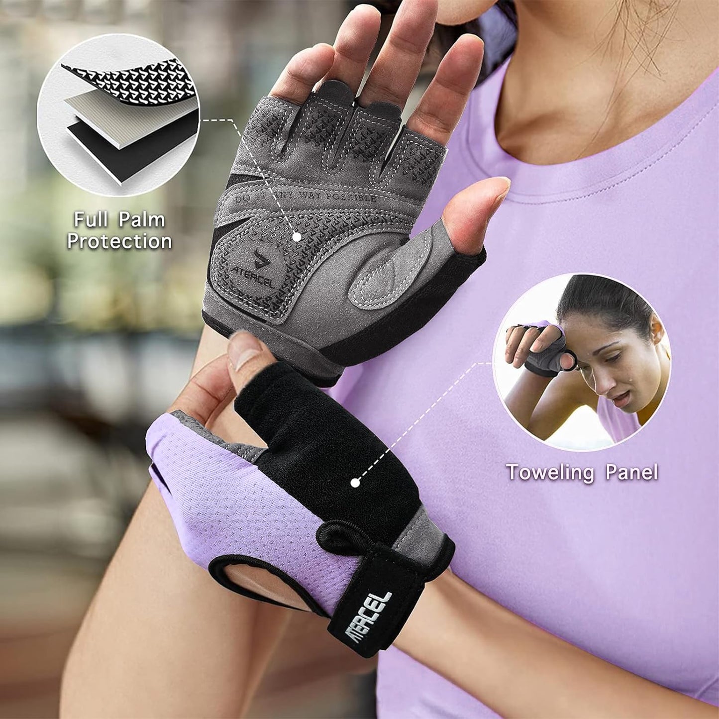 ATERCEL Weight Lifting Gloves Full Palm Protection, Workout Gloves for Gym, Cycling, Exercise, Breathable, Super Lightweight for Men and Women(Violet, S)