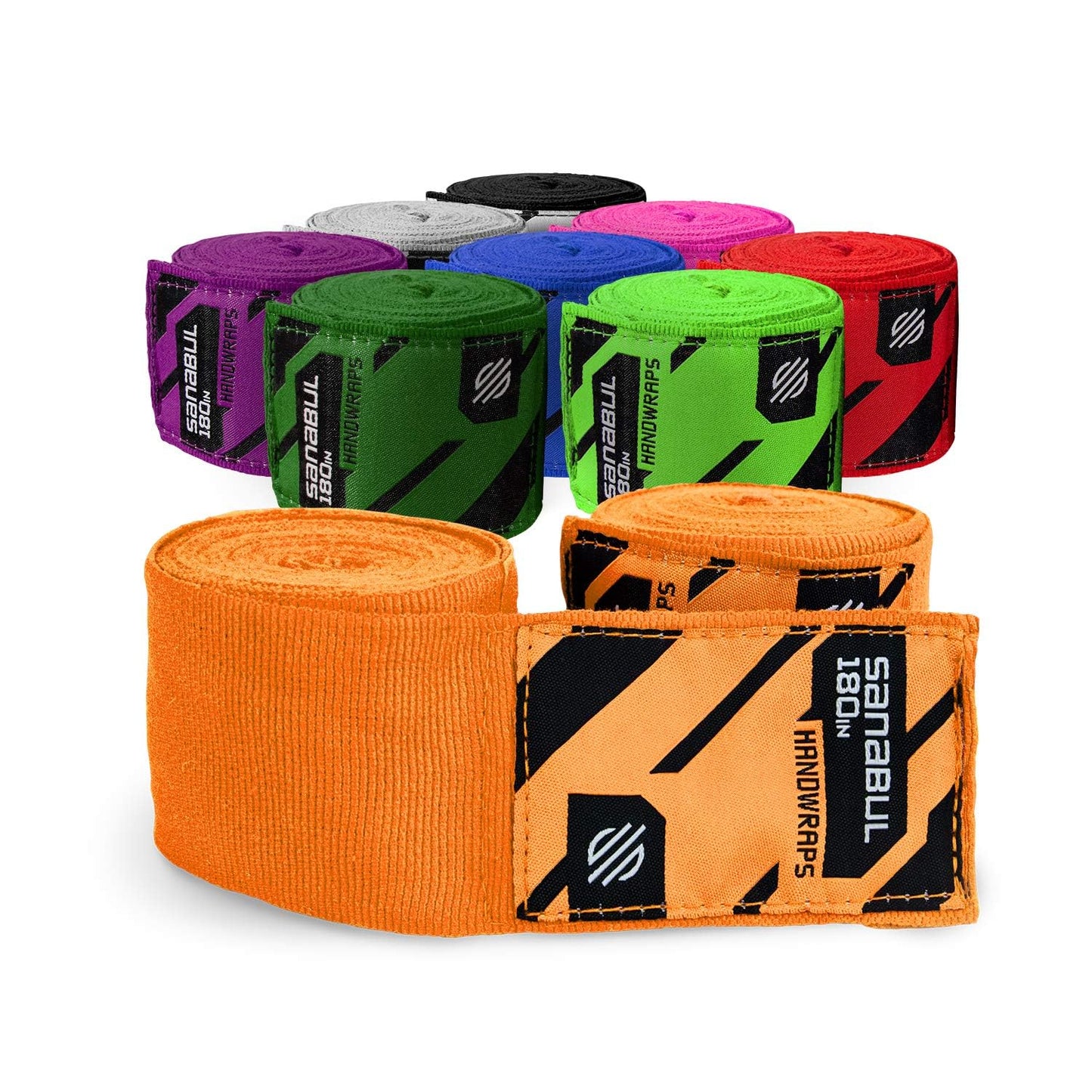 Sanabul Elastic Professional 180 inch Handwraps for Boxing Kickboxing Muay Thai MMA (Orange, 180 inch)