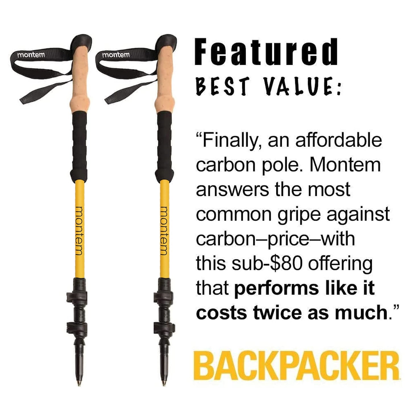 Montem Ultra Light 100% Carbon Fiber Trekking, Walking, and Hiking Poles - One Pair (2 Poles) - Ultra Light, Quick Locking, and Ultra Durable