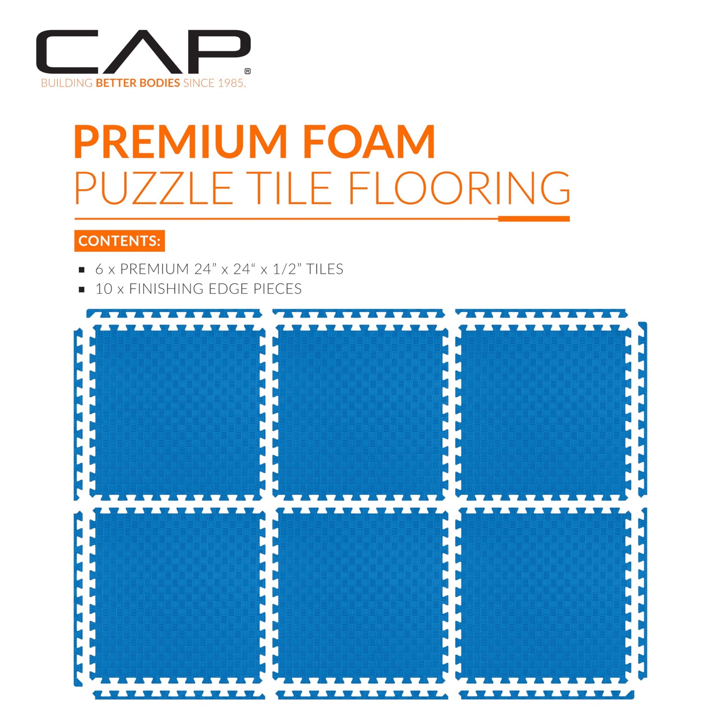 CAP Barbell 1/2-Inch Interlocking EVA Foam Exercise Puzzle Mats - 1 Pack | 24" x 24" x 1/2" | Tatami Pattern - Blue