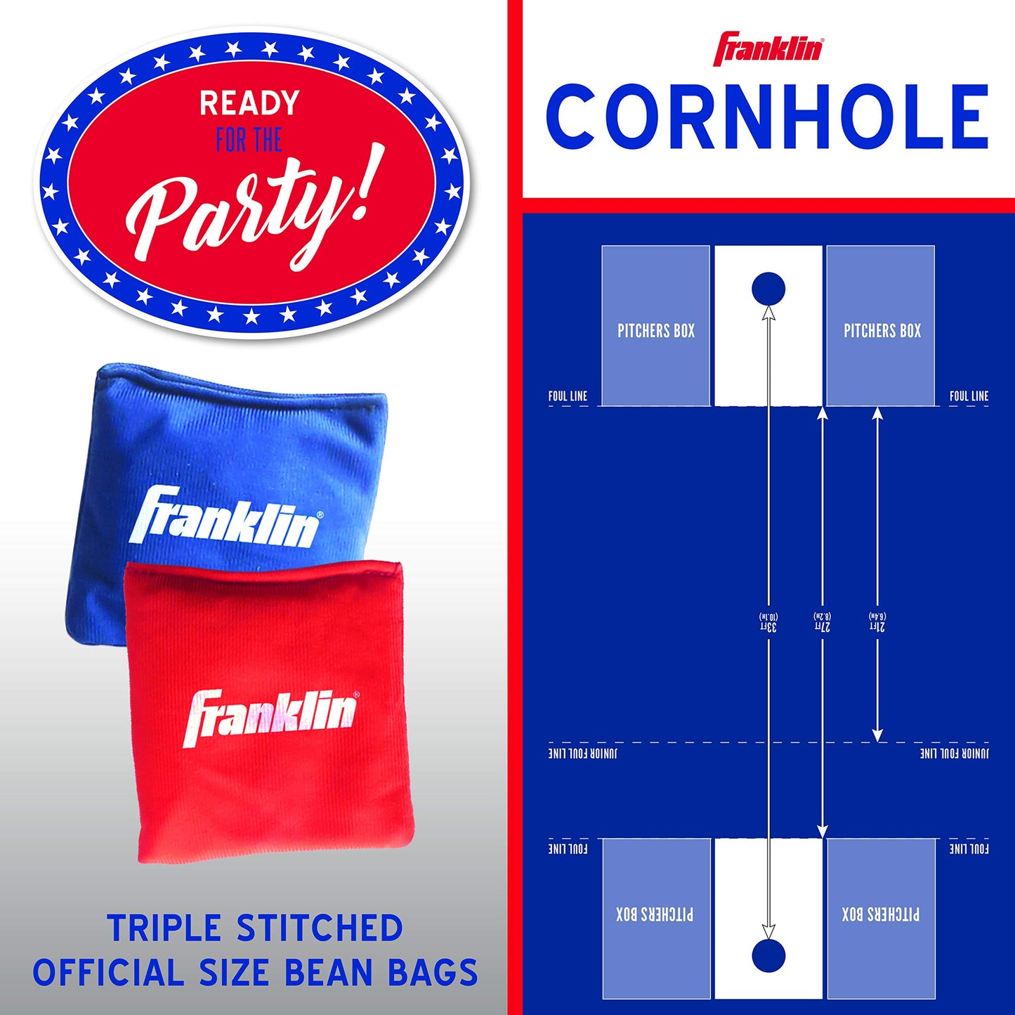 Franklin Sports Cornhole Game Sets - Portable Cornhole Boards + Bean Bags - (2) Boards + (8) Bean Bags Included - Perfect Beach + Lawn Tailgate Game Set - USA