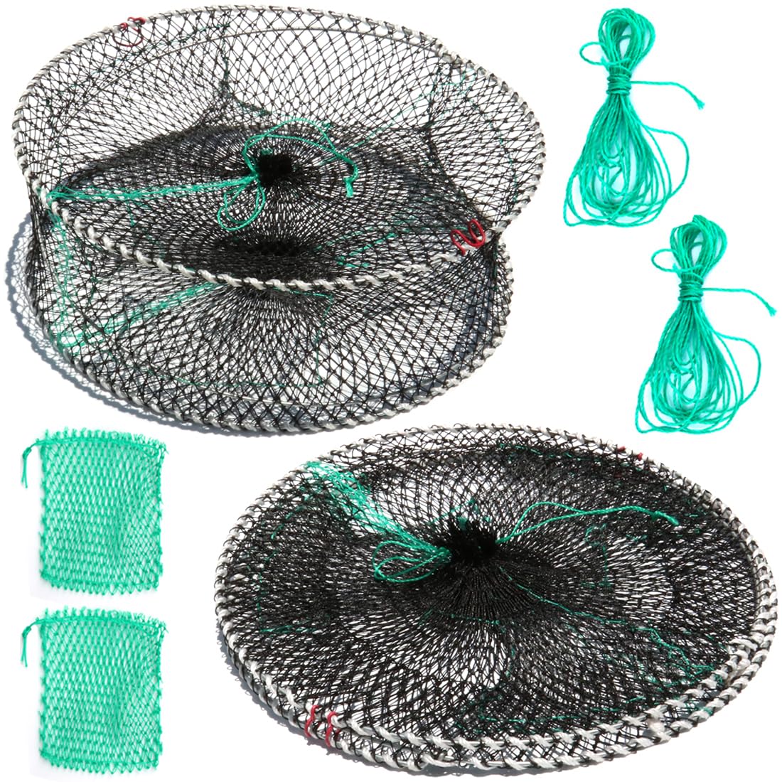 Drasry Crab Trap Bait Lobster Crawfish Shrimp Portable Folded Cast Net Magic Collapsible Fishing Traps Nets Accessories for Blue Crabs 2PCS (23 in * 9.8 in) Green (0.61 in Mesh)
