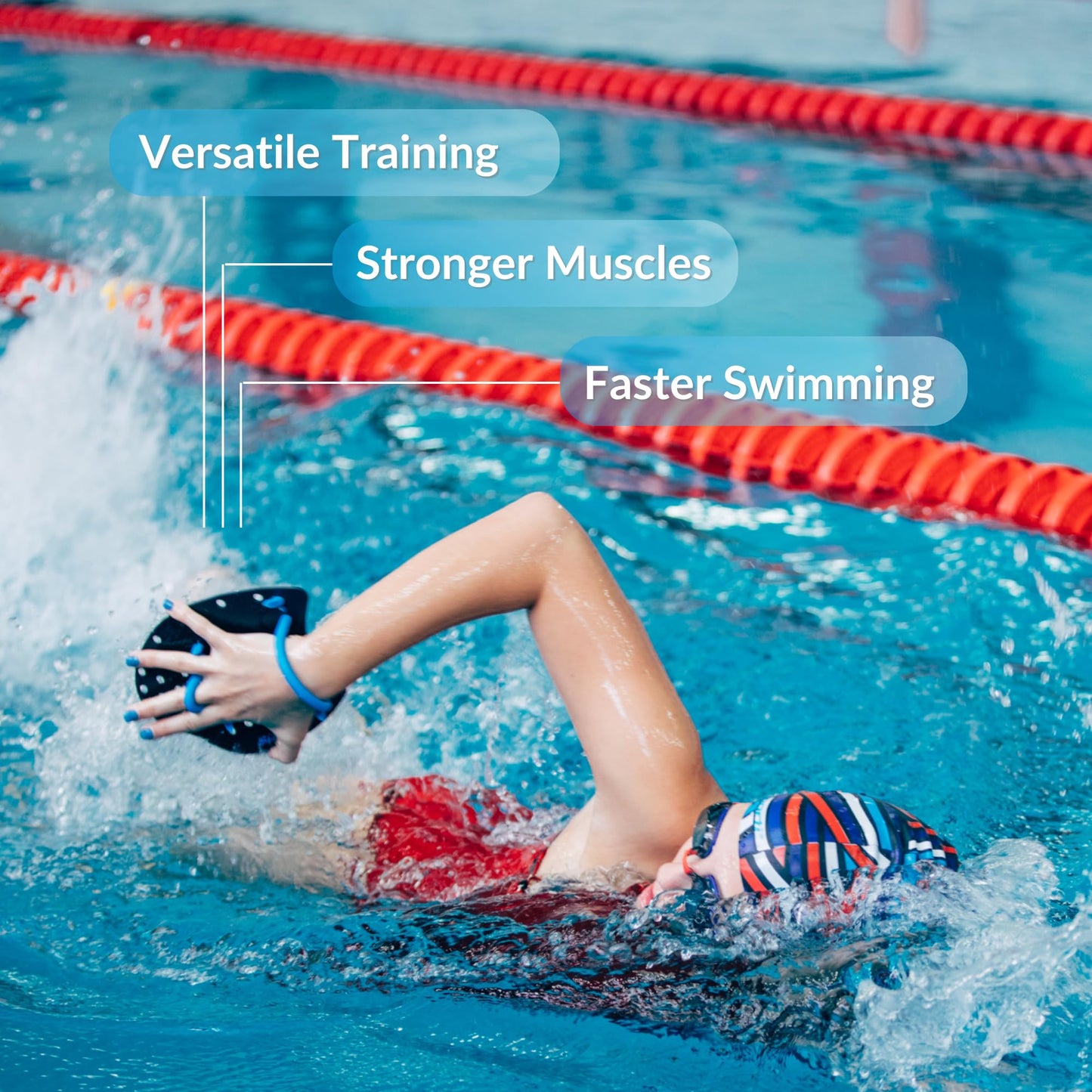 Sporti Power Swim Paddles - Swimming Training Hand Paddles - Adjustable Straps - Lap Swimming Gear (Medium, Black)