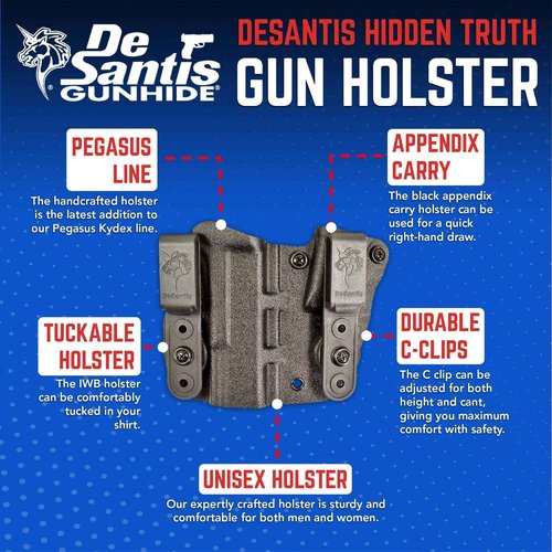 DeSantis Hidden Truth Gun Holster, Made with 100% Kydex, Pegasus Line, Integrated Magazine Pouch, Appendix-Carry Holster, Fits Glock 19/19X/23/45, Right Hand-Draw, Black