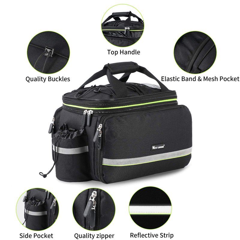 West Biking Bike Rear Pannier Bag Waterproof, 35L Large Capacity Multi-Function Bicycle Rack Rear Carrier Bag, Detachable Bike Tail Seat Trunk Bag Handbag Shoulder Strap Bike Storage Bag