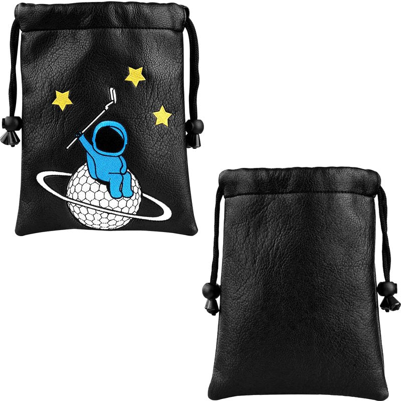 Astronaut Golf Valuables Pouch Bag, Drawstrings Golf Ball Tee Bag, Golf Pouch for Valuables and Accessories, Black/Blue/White