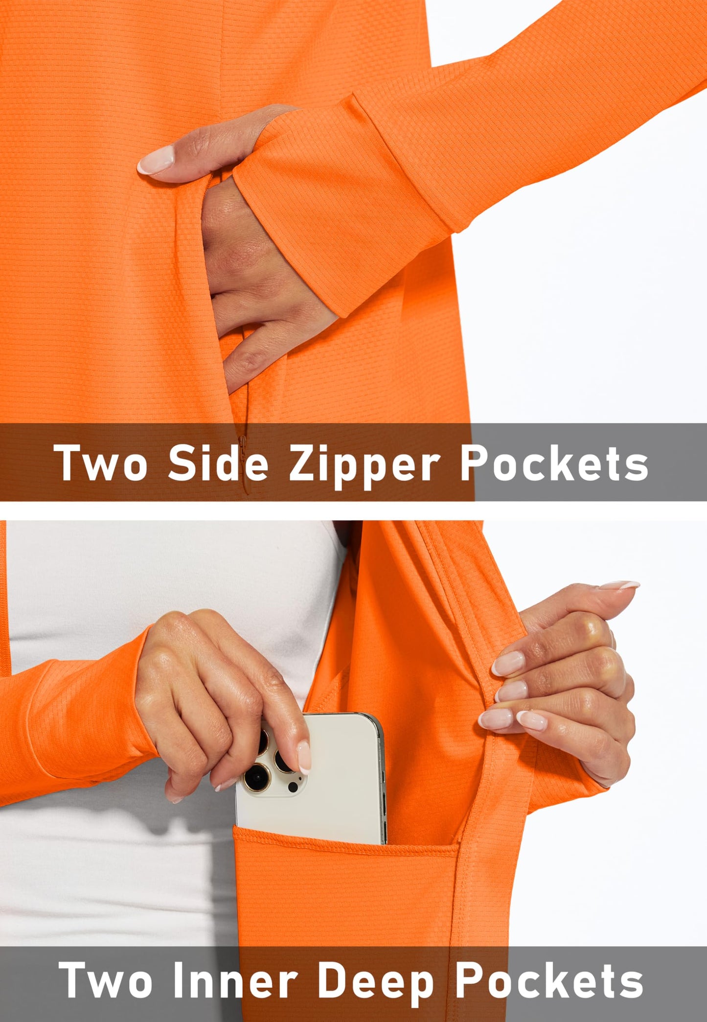 MAGCOMSEN Women's Long Sleeve Jackets Full Zip Lightweight UV Protection Hiking Shirts Athletic Jacket with Pockets Orange S