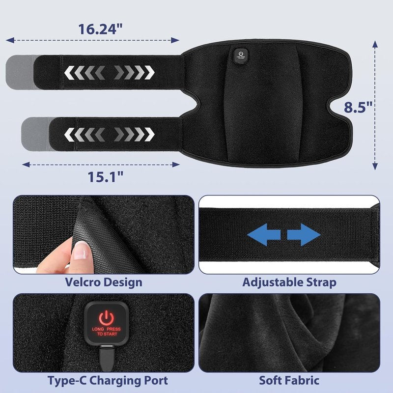 Heating Pad for Knee Cordless, Heated Knee Brace with 3000mAh Large Battery Capacity, Knee Warmer for Arthritis Injury Sprain Swelling Pain Relief, Gift for Elderly (Single)