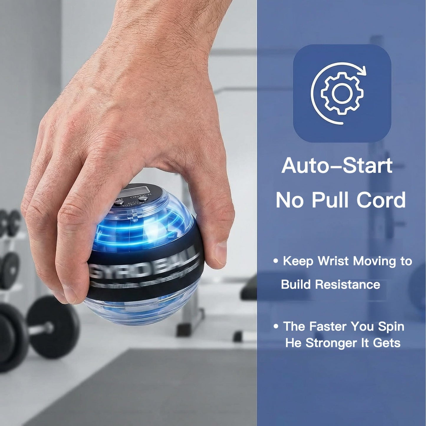Torque ball,2026 Upgraded Wrist Ball Exerciser,Auto-Start Gyroscopic Forearm Exerciser,Hand Strengthening,Resistance, Blue lights,No Lanyard Included (Metal version)