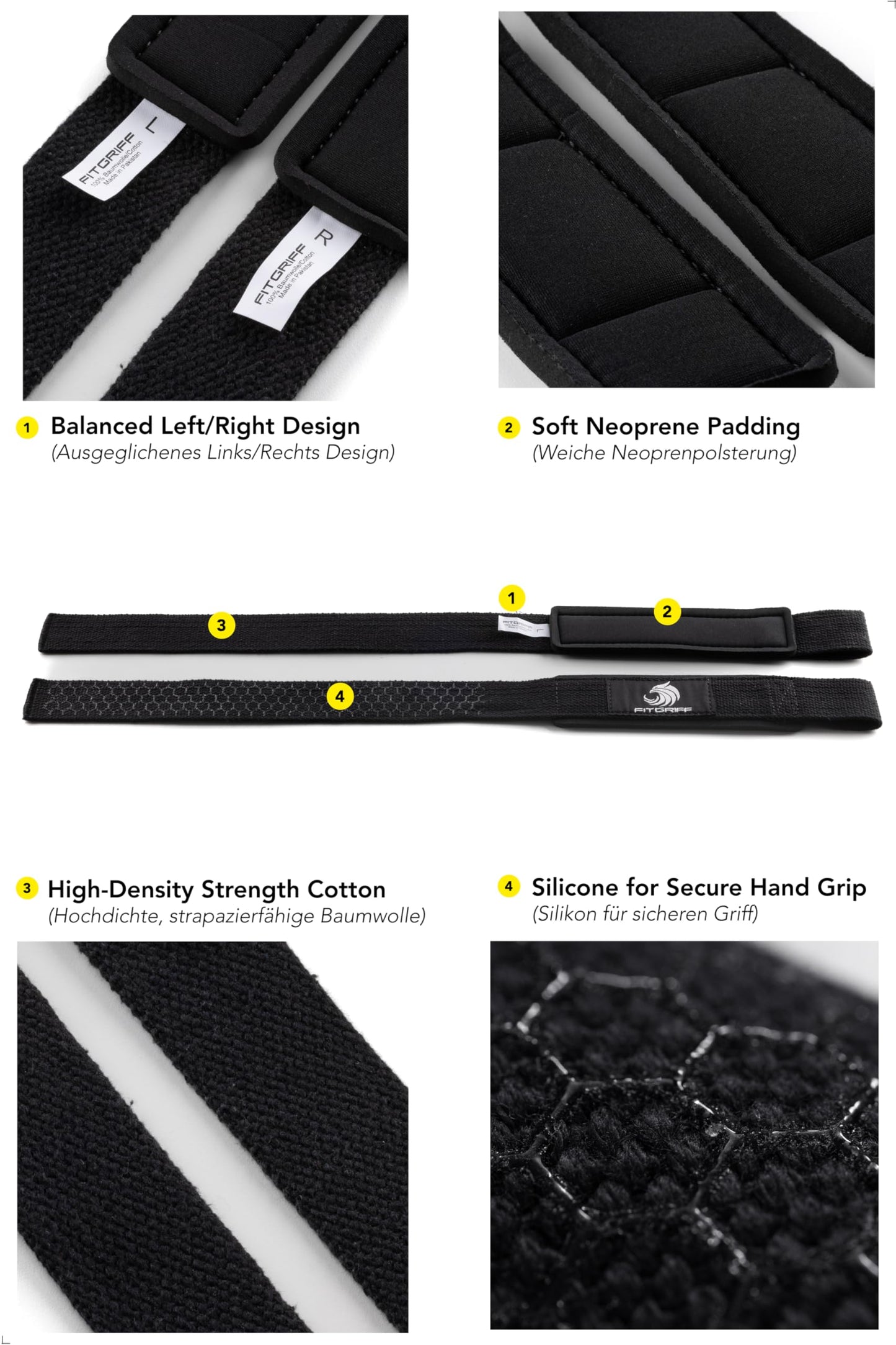 Fitgriff® Lifting Straps & Wrist Wraps (Bundle) Superior Support for Weightlifting & Gym Workouts - for Men and Women (Black Original 2)