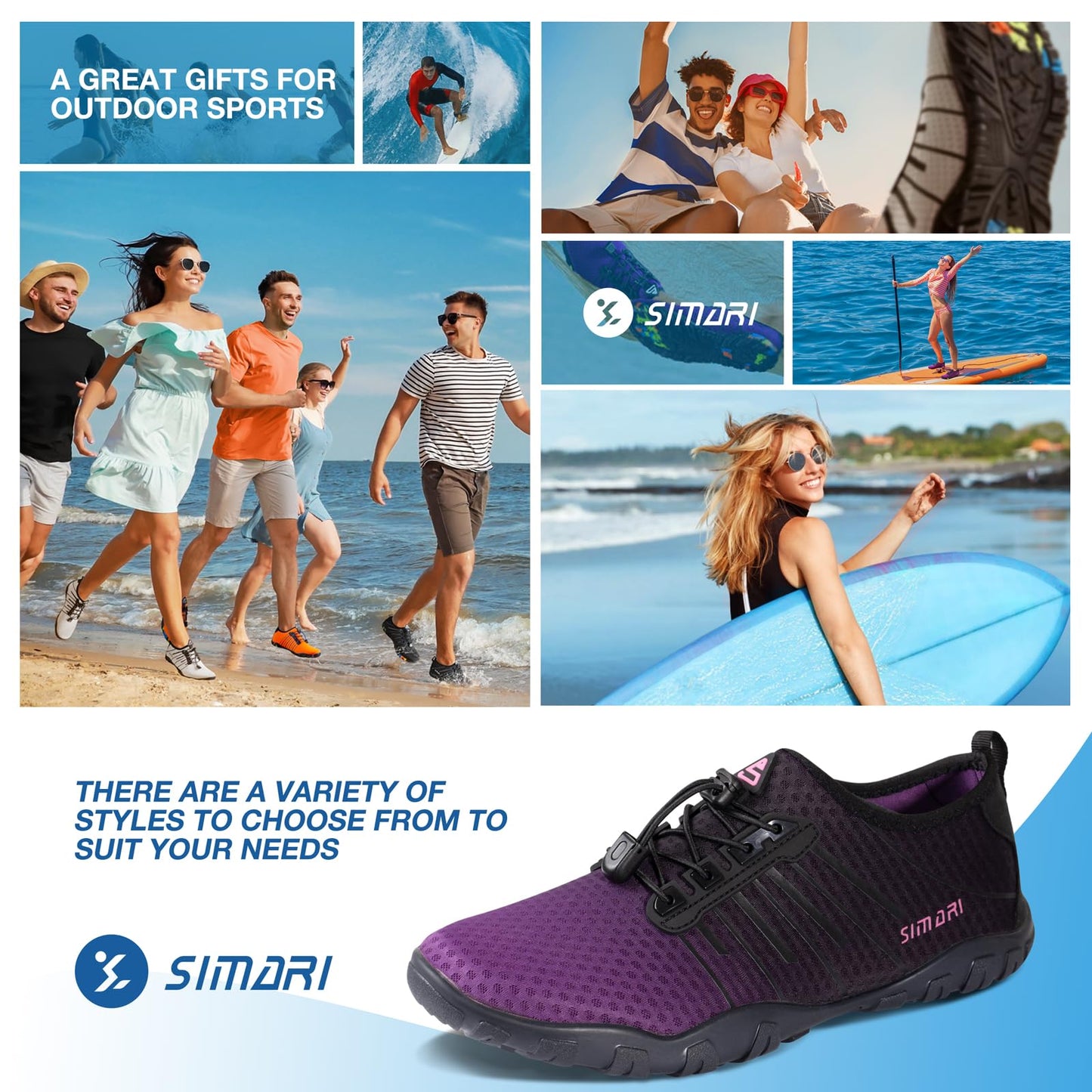 SIMARI Water Shoes for Women Men - Barefoot Quick-Dry Aqua Socks | Lightweight Swim Shoes for Surfing, Swimming, Beach Sports, Kayaking, Diving | Non-Slip Design
