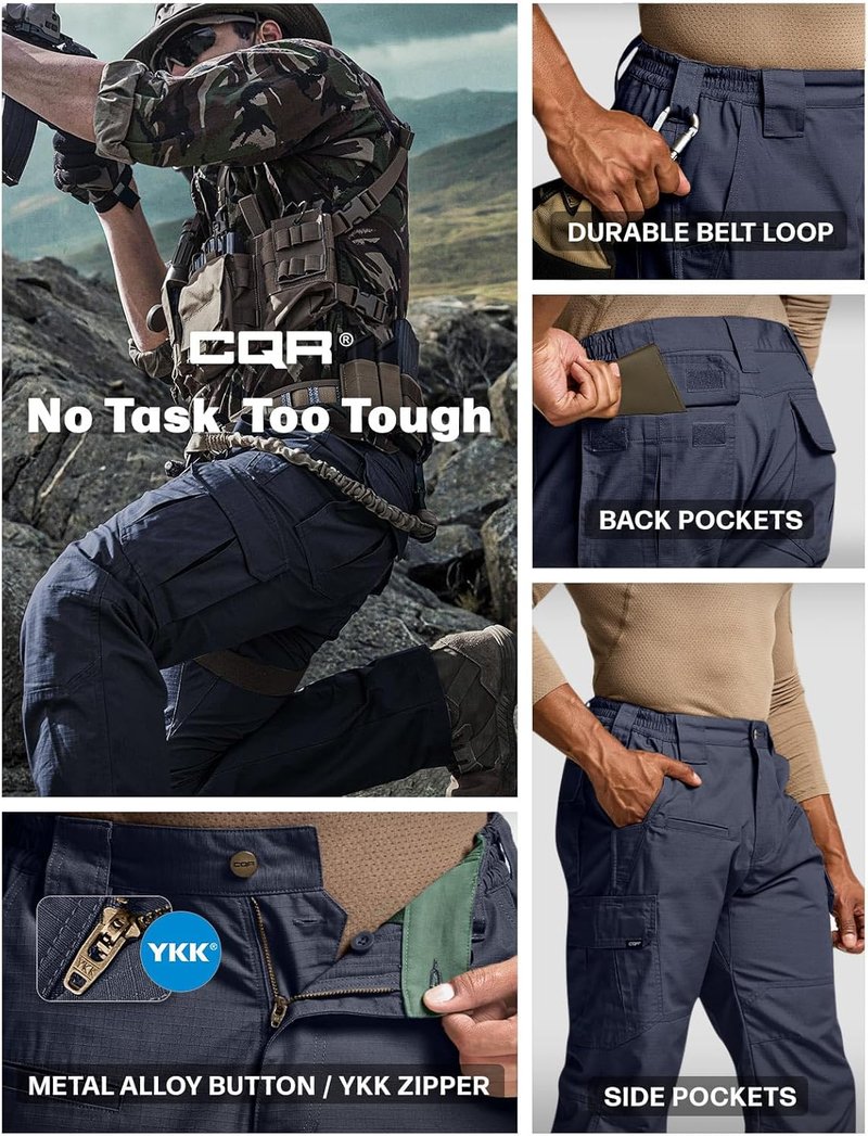 CQR Men's Tactical Pants - Water-Resistant Ripstop Cargo Design for Lightweight EDC Work & Hiking | Outdoor Apparel