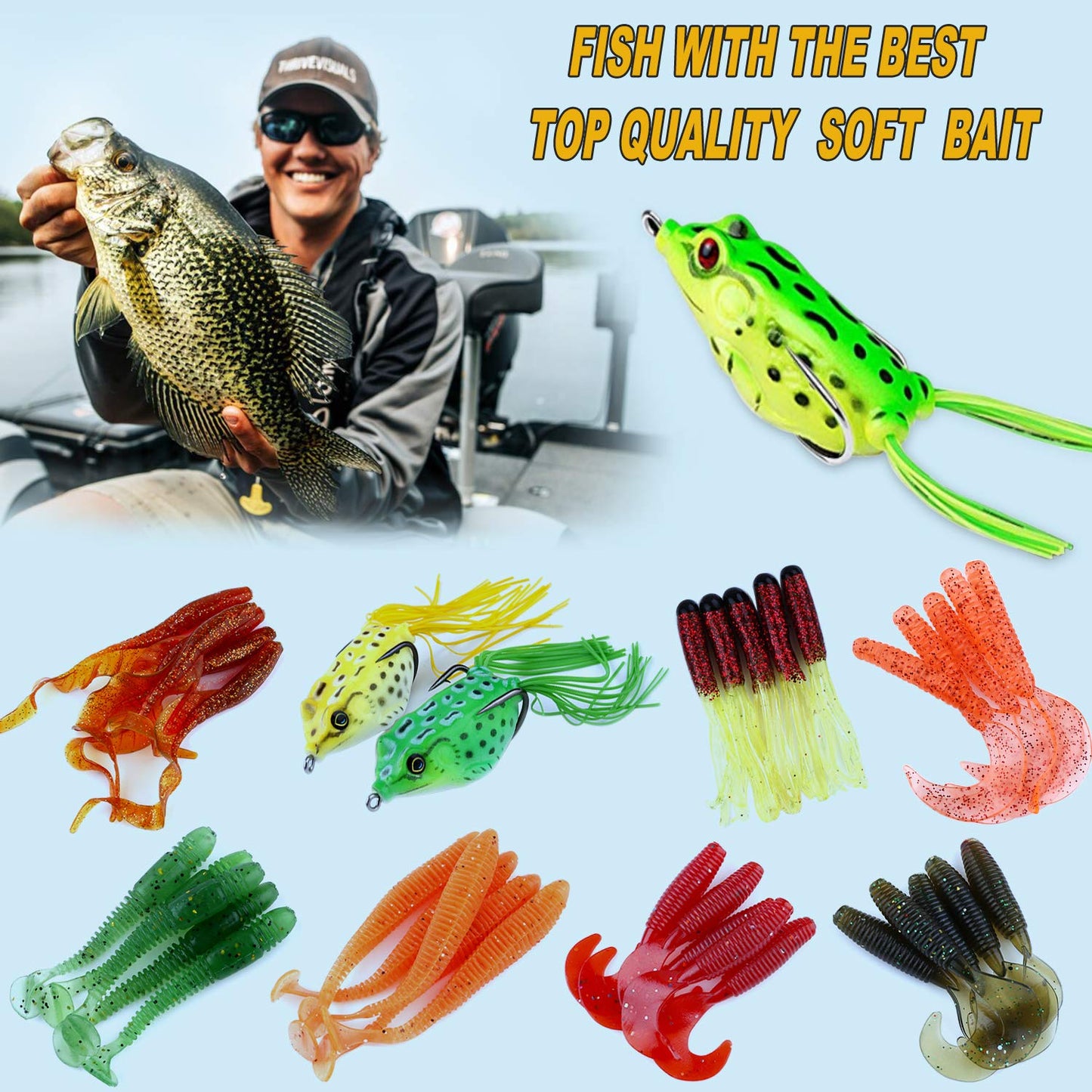 PLUSINNO 210pcs Fishing Lures Fishing Tackle Box Fishing Gifts for Men, Bass, Trout Fishing Accessories Kit for Saltwater & Freshwater Fishing Gear Including Topwater Lures, Hooks, Spinnerbaits