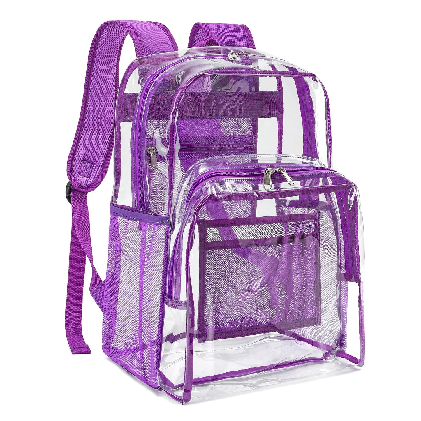 YGR Clear Backpack Heavy Duty PVC Transparent Backpack See Through Large Capacity Multiple Pockets Bookbag for Concert Work Security Travel Festival Purple
