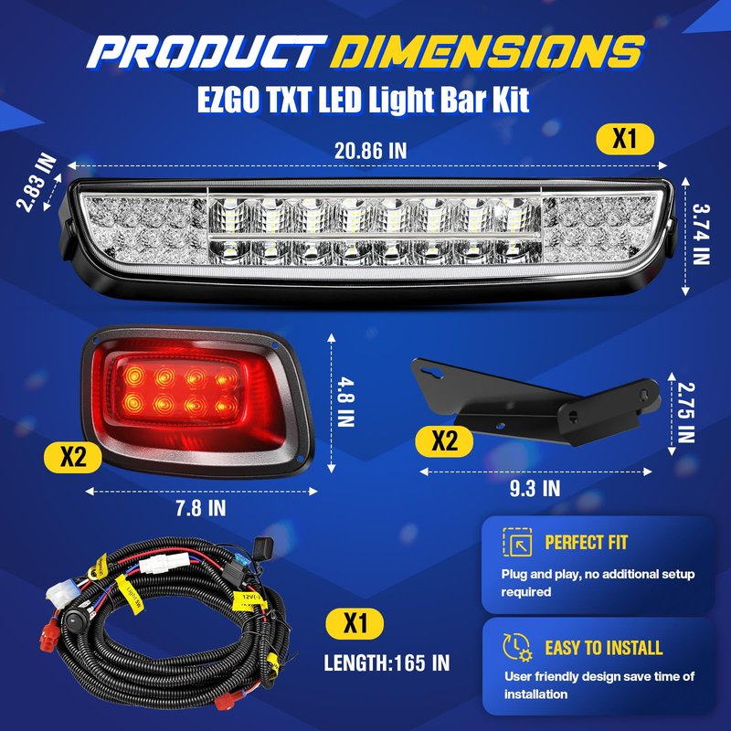 SUPGCPER EZGO LED Headlight Taillight Kit for TXT 1996-2013 Carts, 12V Golf Cart LED Light Bar Kit with Wiring Harness Switch, High-Brightness Street Legal Light Kit