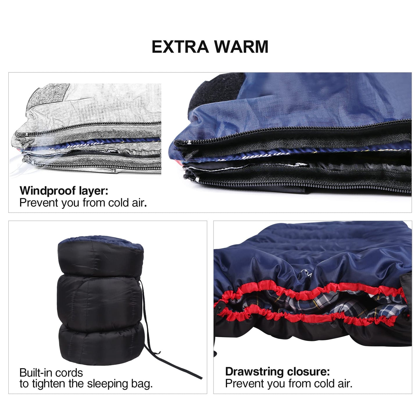 REDCAMP Outdoor Cotton Flannel Sleeping Bag with Detachable Zipper Liner, 3-Season Warm & Cool Weather Envelope Sleeping Bags for Camping Hiking Backpacking