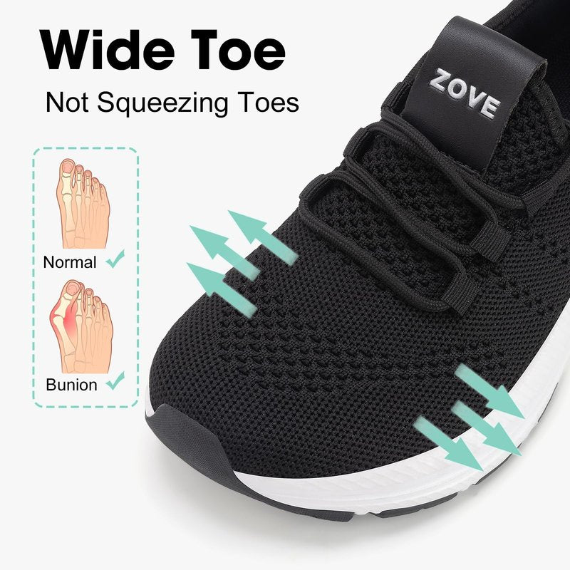 ZOVE Wide Toe Box Shoes Women Extra Wide Width Sneakers Ultra Light Road Running Shoes Non-Slip Tennis Sneakers Breathable Walking Athletic 8803 Black 37