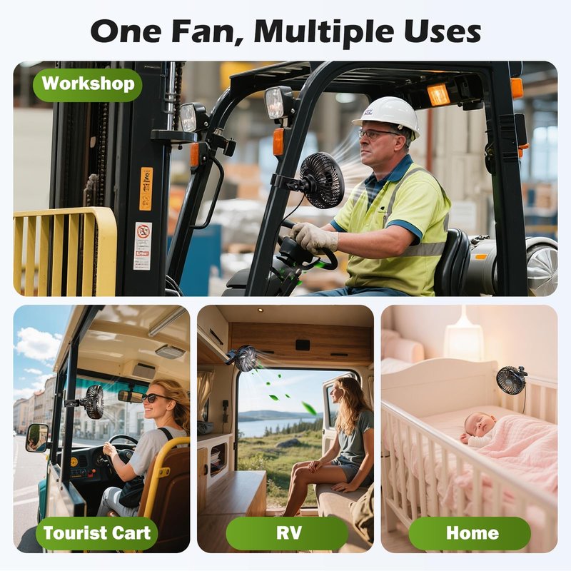 Tonree Golf Cart Fan, Portable USB Clip Fan for EZGO, Club Car, Yamaha, 3700rpm Hi-velocity and Low Noise, 3 Speed, 360° tilt, 10sec Quick Mount, Waterproof, for Travel Camping Outdoor Car Home RV